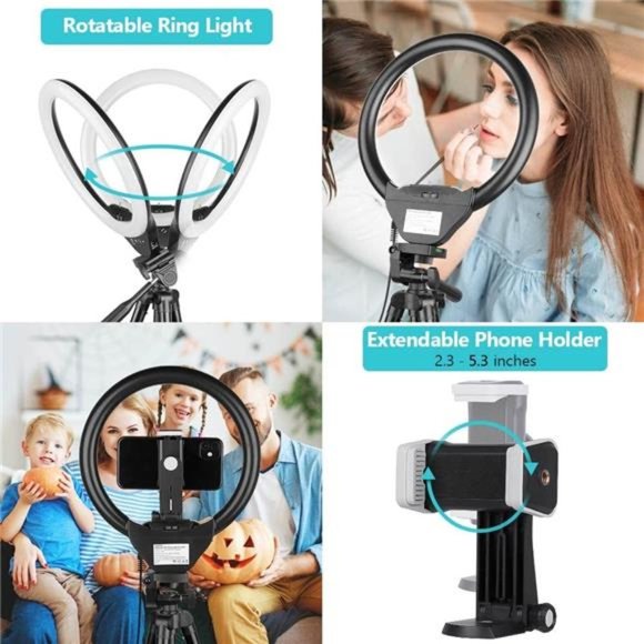 Ring Light with 50'' Extendable Tripod Stand,LED Circle Lights with Phone Holder - Picture 3 of 6